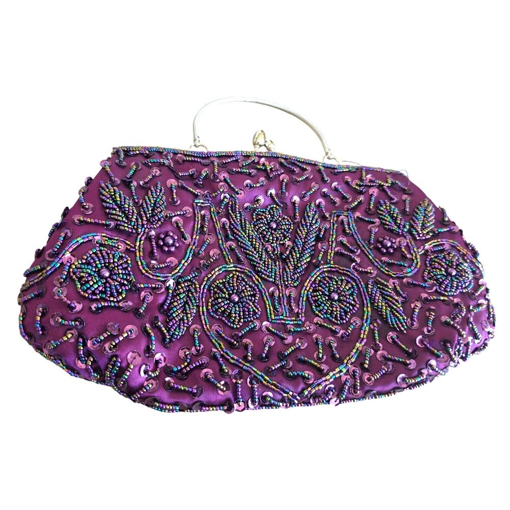 Beaded Satin Purple Purse/ ag/ clutch